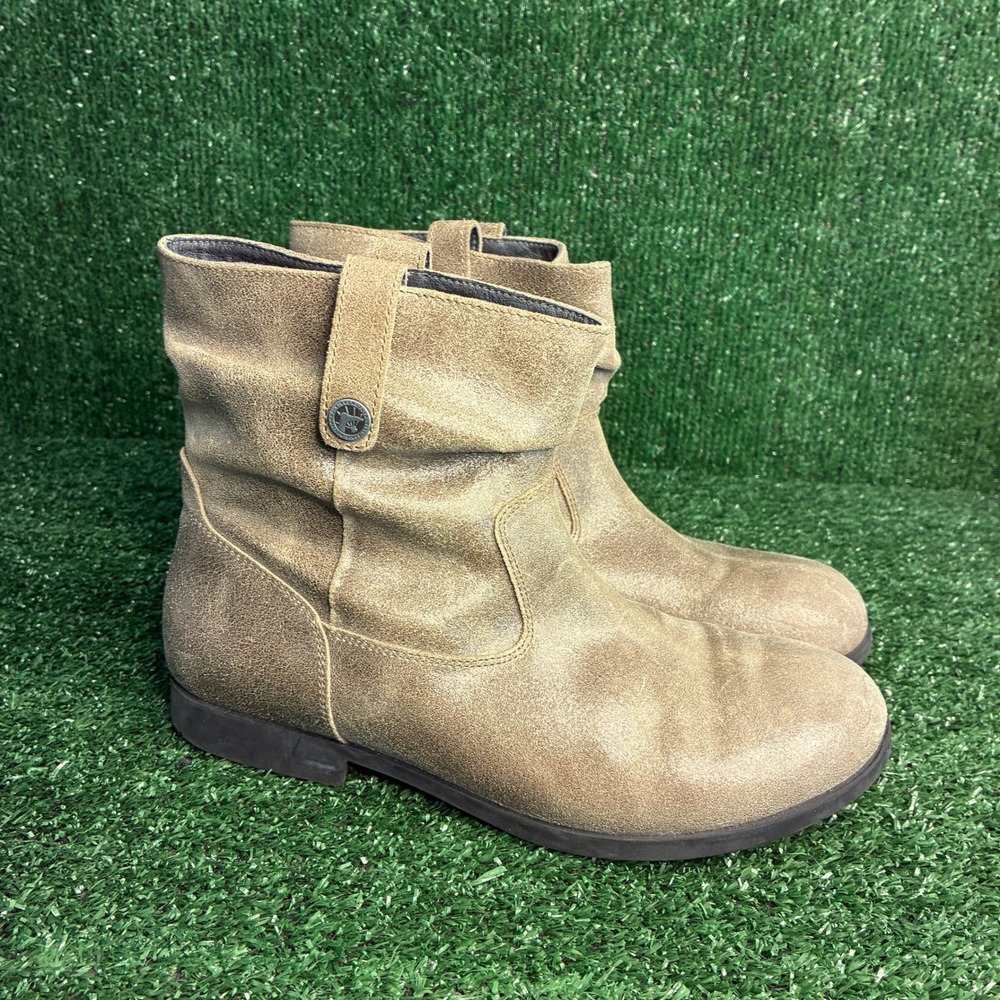 Birkenstock Sarnia Suede Shearling Foldover Slouchy Ankle Boot Taupe Womens Sz 9